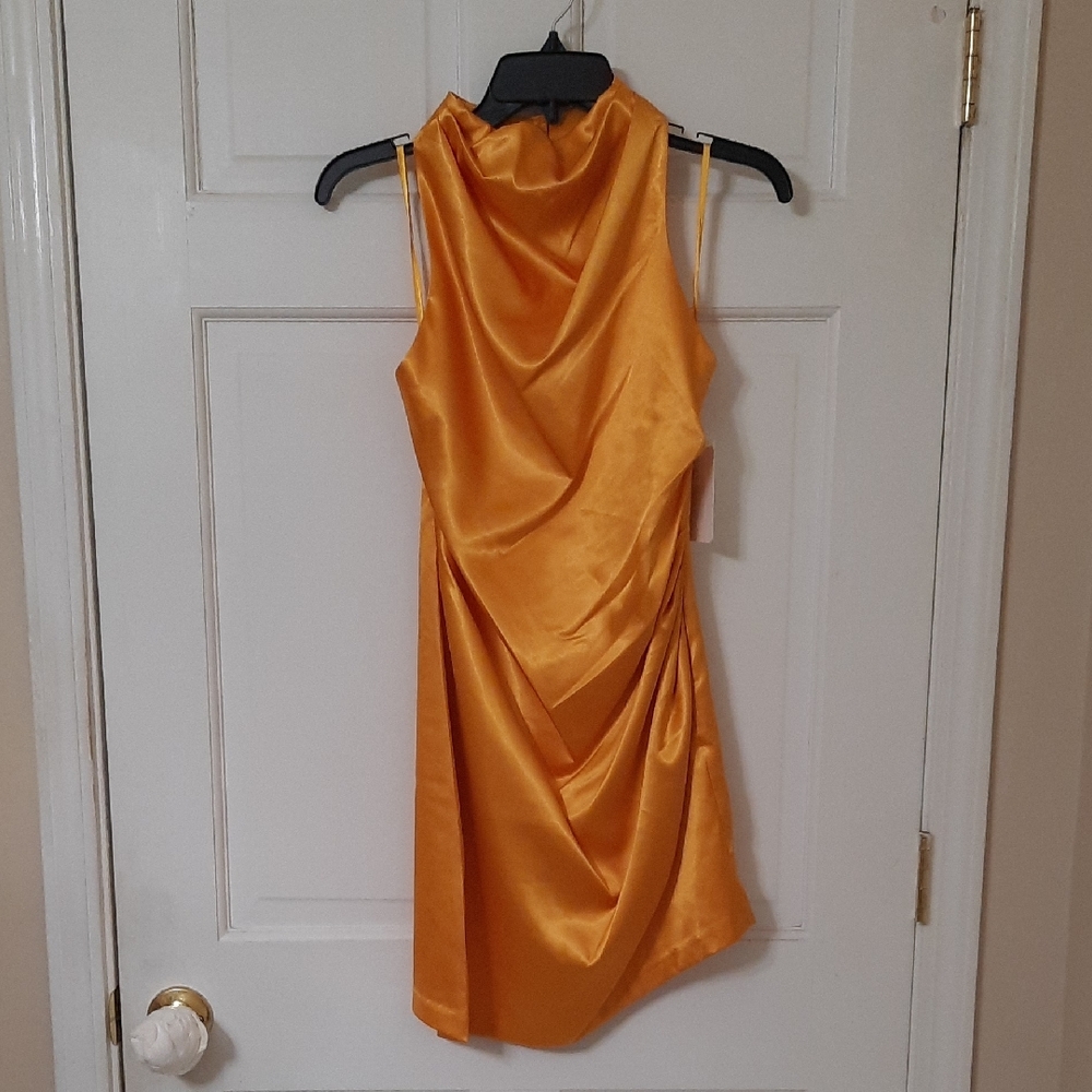 GB Girls Asymmetrical Satin Dress in Golden Yellow